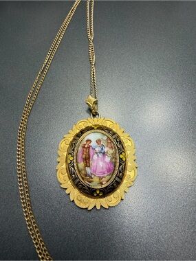 Vintage Limoges Gold and Black Vintage Pendant Necklace